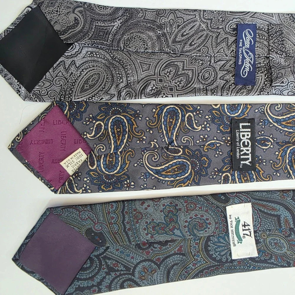 Lot of 3 Mens Paisley Ties Sean John Liberty of London 417 Van Heusen Grey Blue